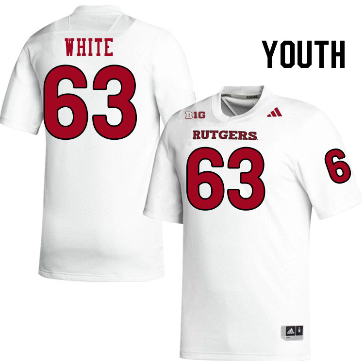 Youth #63 Taj White Rutgers Scarlet Knights 2024 College Football Jerseys Stitched-White